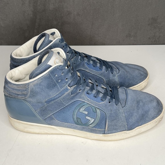 Gucci Shoes Mens Size 10 Blue Suede High Top GG Saks Exclusive Italy Sneakers